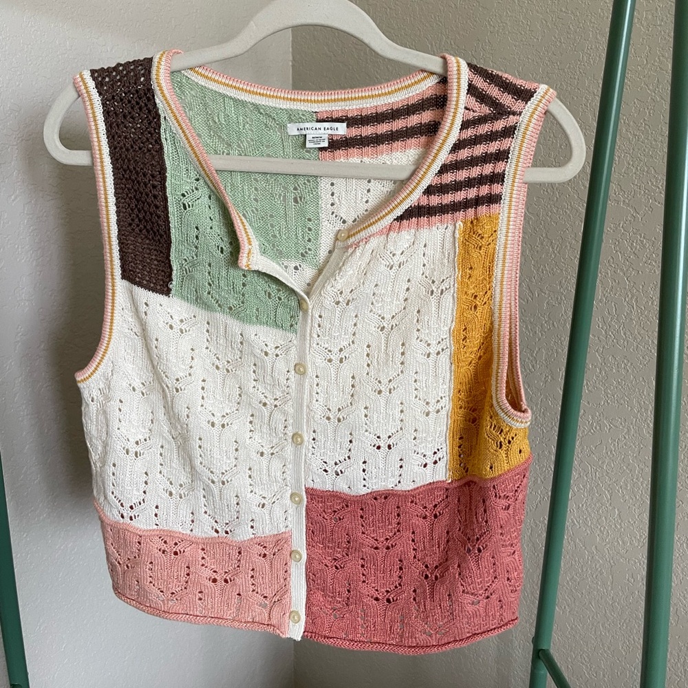 American Eagle Outfitters women’s patchwork sweater vest.